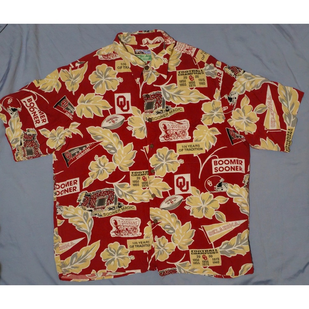 Vintage Champions Oklahoma Sooners Reyn Spooner Button Shirt Large AOP‎